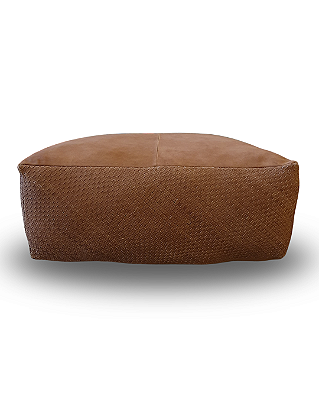 Puff Retangular De Couro Tressê Batido Caramelo 80x45cm
