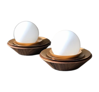 Luminária Bola Com Base Em Madeira Nogueira 15x21cm Unitária