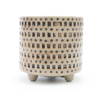 Cachepot De Cerâmica Com Detalhe Vazado Bege 9cm