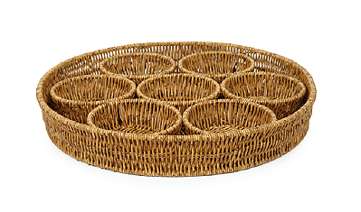 Conjunto De 8 Peças De Cestos Redondos Em Fibra Sintética Palha 41cm