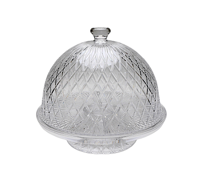 Boleira De Acrílico Com Cúpula Detalhe Lapidado Transparente 31cm