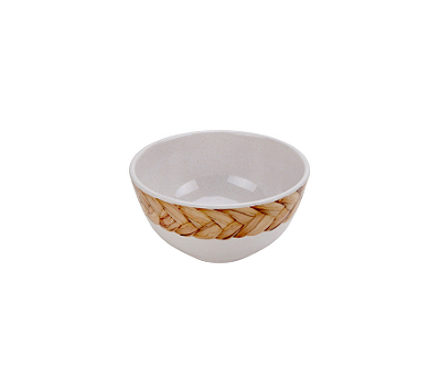 Jogo De 6 Bowls Em Resina Borda Tranças Branco e Laranja 15x8cm