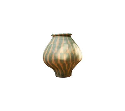 Vaso Em Cerâmica Bojudo Com Estampa Verde e Amarelo 36x33x32cm