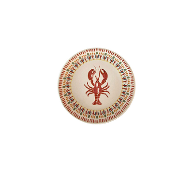 Jogo De 6 Pratos De Sobremesa Em Cerâmica Estampa Lagosta Branco e Terracota 21cm