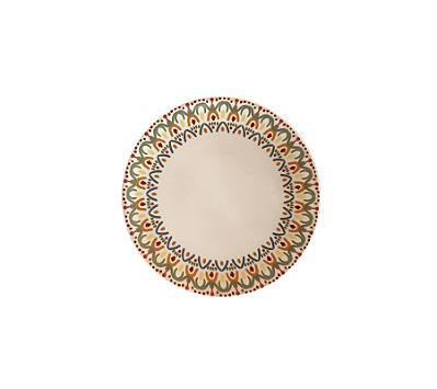 Jogo De 6 Pratos Rasos Em Cerâmica Estampa Terracota Branco e Verde 29cm