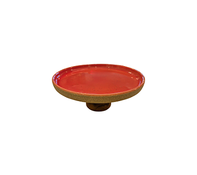 Boleira Em Cerâmica Com Base De Madeira Rogue Vermelho Terroso P 21x9cm