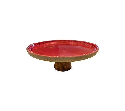 Sousplat Em Cerâmica Com Base De Madeira Rogue Vermelho Terroso 33x13cm