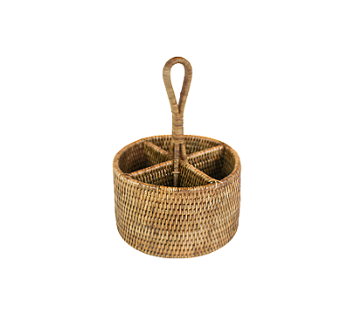 Porta Talheres e Temperos Redondo PAYA Em Rattan Natural 20x12x28cm