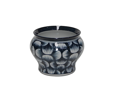Cachepot Redondo Em Porcelana Estampado Azul Escuro e Branco