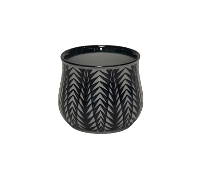 Vaso Redondo Em Porcelana Estampa Geométrica Azul Escuro e Branco 13x14cm