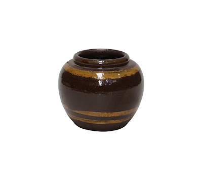Vaso Redondo Em Cerâmica Acabamento Esmaltado Rústico Marrom 17x20cm
