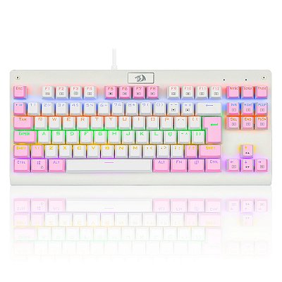 TECLADO MECÂNICO GAMER DARK AVENGER RAINBOW BRANCO COM ROSA SWITCH ABNT2