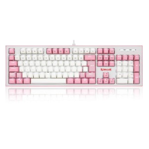 TECLADO MECÂNICO GAMER HADES BRANCO E ROSA SWITCH AZUL LED BRANCO ABNT2