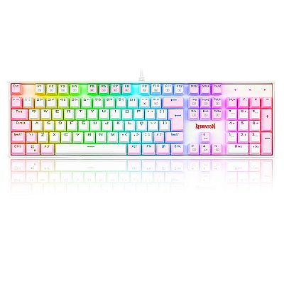 TECLADO MECÂNICO GAMER REDRAGON MITRA BRANCO E ROSA RGB