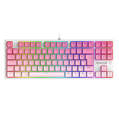 TECLADO GAMER REDRAGON DAKSA BRANCO E ROSA RGB