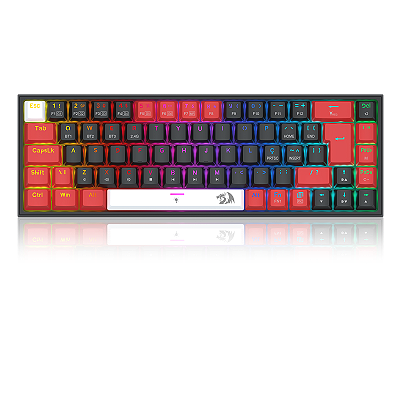 Teclado mecânico RGB Sem Fio Redragon Castor Pro Preto, vermelho e branco