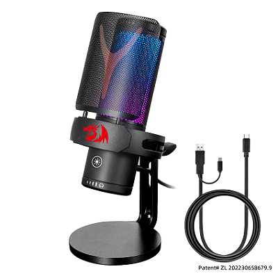 Microfone Gamer Redragon Fenris RGB Preto Condensador com Shock Mount e Pop Filter - GM301