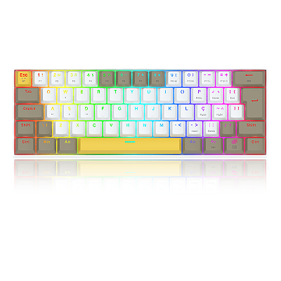 Redragon Draconic Pro RGB 60% Tricolor – Teclado Gamer Sem Fio Switch Marrom ABNT2