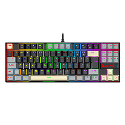 Teclado Mecânico Gamer Redragon Kumara RGB – Switch Marrom, TKL, Tricolor Preto/Cinza/Amarelo, ABNT2 – K552LGY-RGB