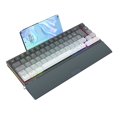 TECLADO MECÂNICO GAMER SHACO PRO PRETO E CINZA RGB COM SWITCH MARROM