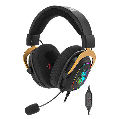 Headset Gamer Redragon Harry Potter Zeus Hogwart’s RGB – Edição Especial Preto e Dourado 7.1 Virtual com Kit de Customização HP-510 RGB