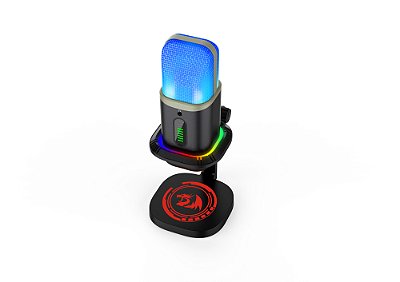 Microfone Gamer Redragon Echowave RGB Preto Condensador USB-C com Pedestal e Captação Cardióide/Omnidirecional GM305