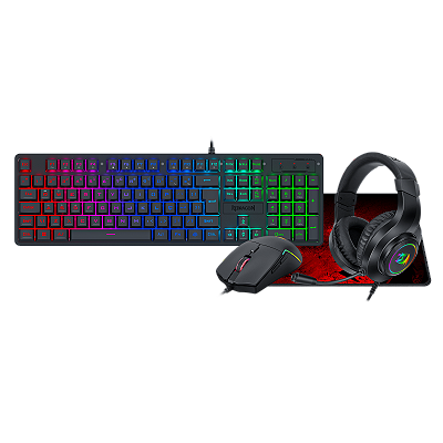 Kit Gamer Redragon S166 RGB 4x1 Ultimate Setup – Teclado ABNT2 + Mouse + Headset 50mm + Mousepad