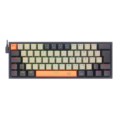 [SE] TECLADO MECÂNICO REDRAGON LAKSHMI 60% ABNT2 – LARANJA, CINZA E PRETO (SWITCH MARROM)
