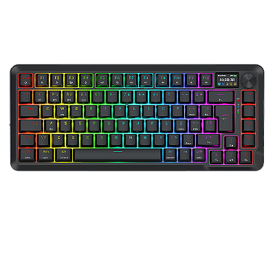 Teclado Mecânico Gamer Redragon Flekact Pro RGB 75% ABNT2 com Tela LCD, Gasket Mount, Switch Leopard Linear, Hotswap e T