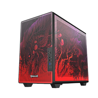 Gabinete Gamer Redragon Strafe Neo CA-617B Preto e Vermelho ATX Compacto Vidro Temperado