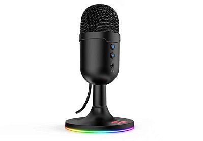 Microfone Gamer Redragon Pulsar GM303 RGB USB Condensador Omnidirecional com Cancelamento de Ruído Preto
