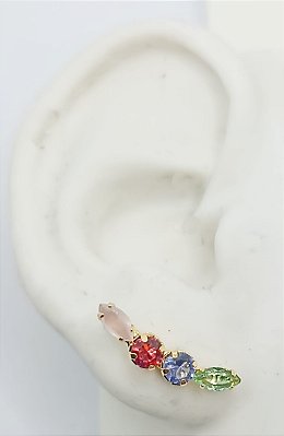 Brinco Ear Cuff Pedras Coloridas