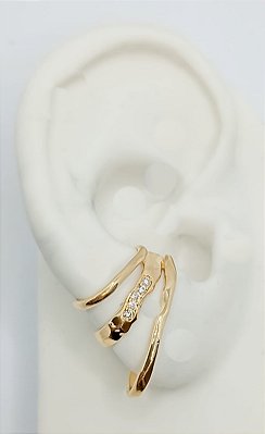 Brinco Ear Hook 3 Fios Cravejado Martelado