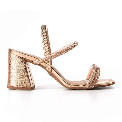 Sandália Feminina Dakota Z9571 Ouro Rose Salto Médio Quadrado