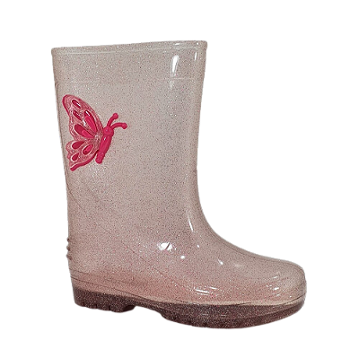 Galocha Infantil Rosa Glitter Transparente Impermeável 40.125