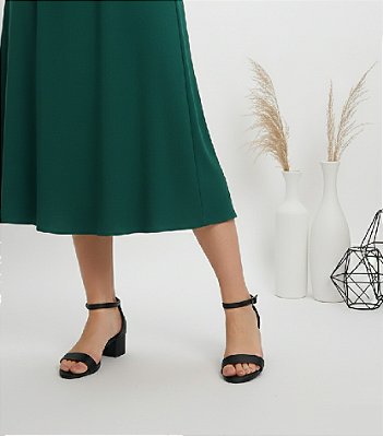 Sandália Feminina Salto Médio Numeração Especial Marina Preta e Bege