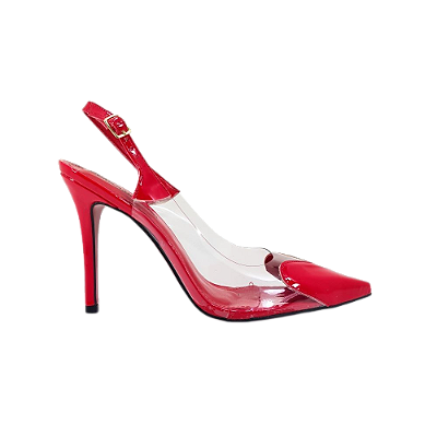 Slingback Salto Alto Bico Fino Numeração Especial Vinil Aby