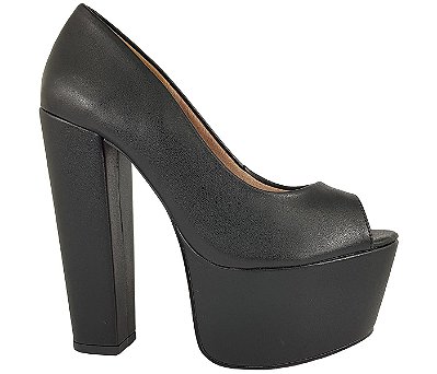 Peeptoe Salto Alto Grosso Dom Amazona Números Grandes Preto Cód 54