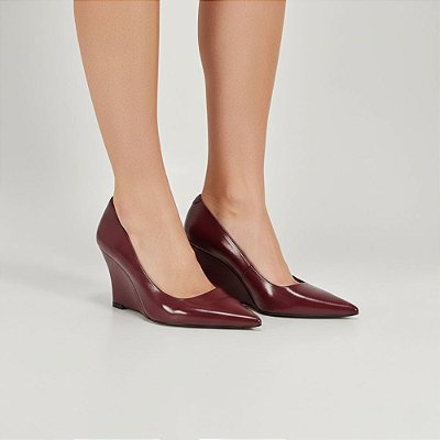 Scarpin Anabela Helena Numeração Especial Marsala ou Preto