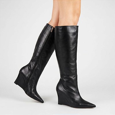 Bota Feminina Cano Alto Preta Anabela Catarina Bico Fino Numeração Especial