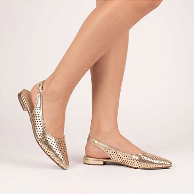 Slingback Bico Fino Rasteiro Vazado Sara Numeração Especial