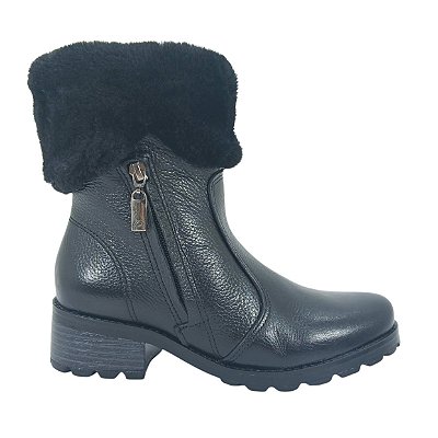 Bota De Pelo Feminina Em Couro Pegada 281495 Pinhão e Preto