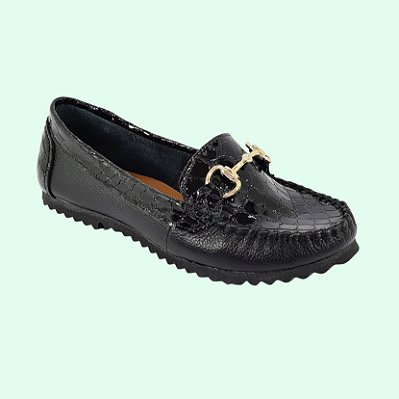 Mocassim Feminino Couro Preto Verniz Numeros Especiais Grandes 980