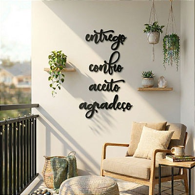 "Kit de Palavras: Entrego, Confio, Aceito, Agradeço" - Peça Decorativa em MDF Premium