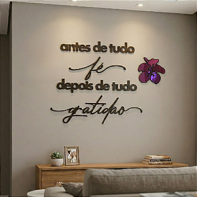 Escultura de Parede em MDF - Frase de Parede Religiosa em Lettering | Antes de Tudo Fé Depois de Tudo Gratidão