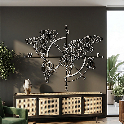 “Mapa Mundi Geométrico Flor da Vida” - Peça Decorativa em MDF Premium