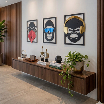 “Trio de Macacos Sábios” - Peça Decorativa com Acrílico em MDF Premium