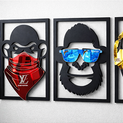 “Trio de Macacos Sábios” - Peça Decorativa com Acrílico em MDF Premium