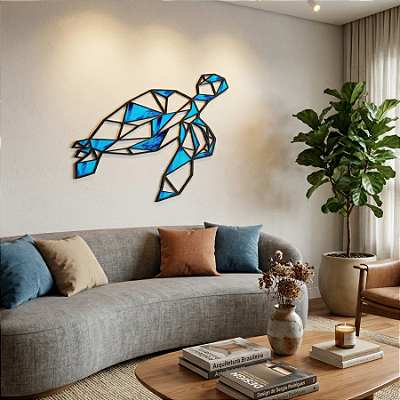 “Tartaruga Geométrica” - Peça Decorativa com Acrílico em MDF Premium