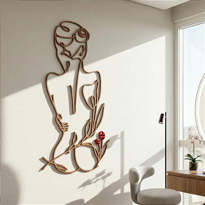Escultura de Parede em MDF com Acrílico Espelhado – Figura Feminina | Ode das Tulipas